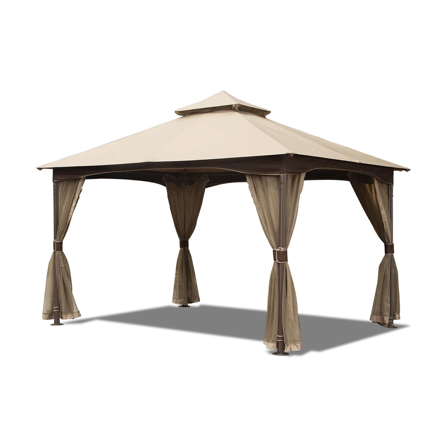 10'x13' Gazebo, Metal Frame Double Roof Soft Top Patio Gazebo - Meissalivve