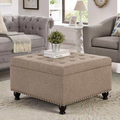 Large square storage ottoman with wooden legs - Meissalivve