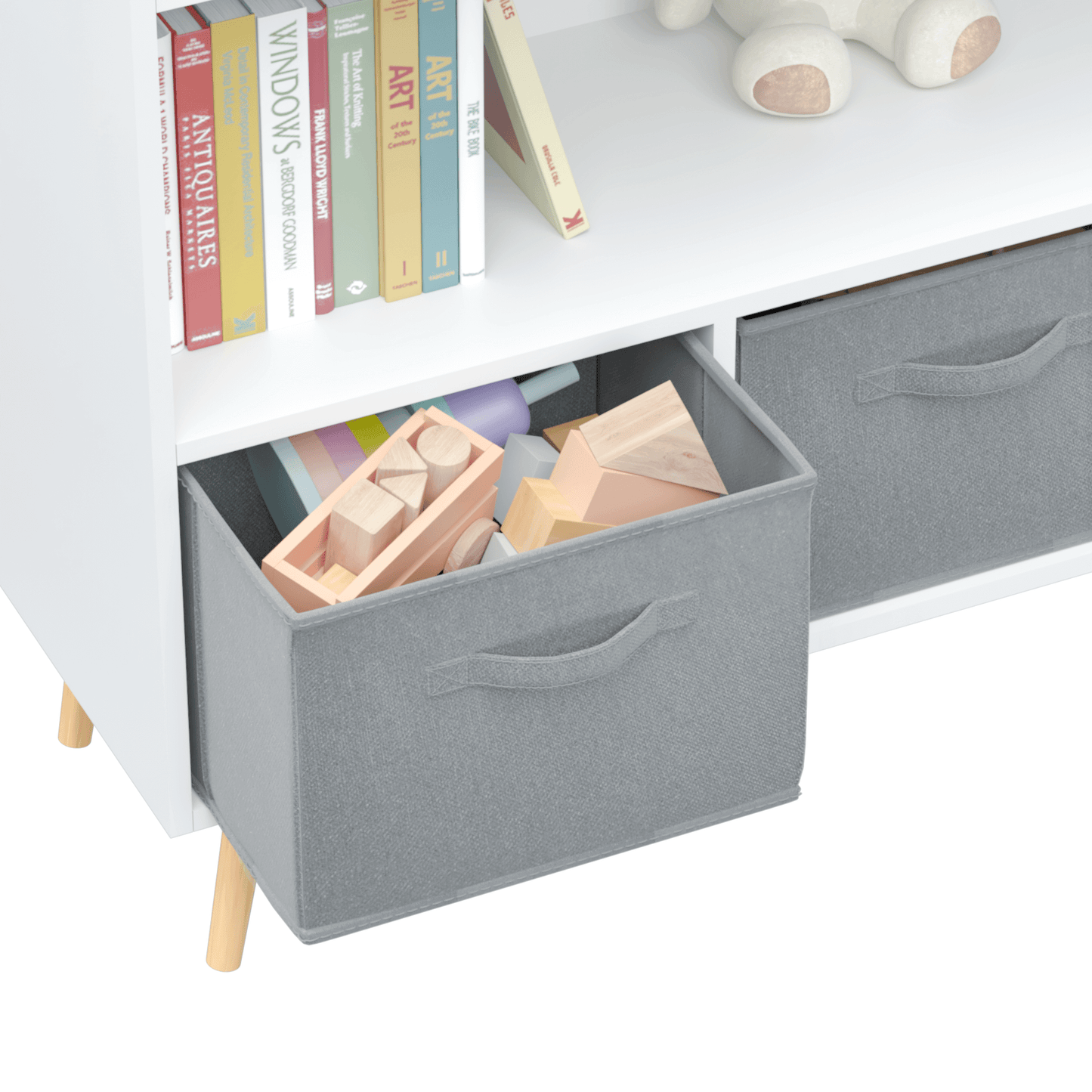 Kids bookcase with Collapsible Fabric Drawers, Toy Storage Cabinet Organizer - Meissalivve