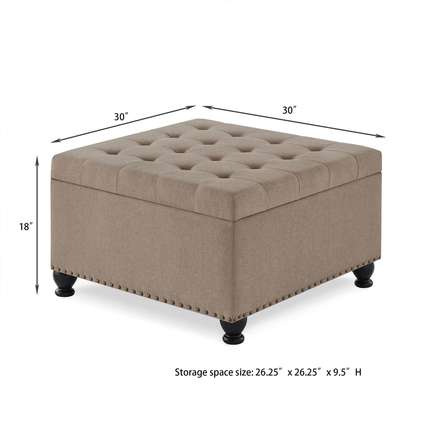 Large square storage ottoman with wooden legs - Meissalivve