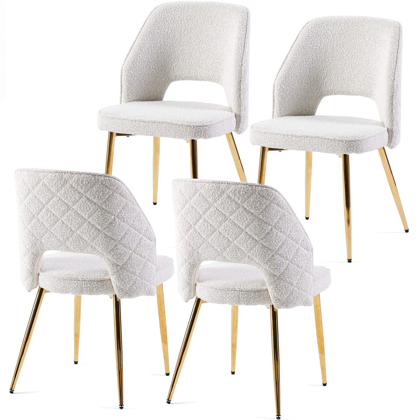 4PCS Faux Fur Dining Chairs with Metal Legs and Hollow Back Upholstered - Meissalivve