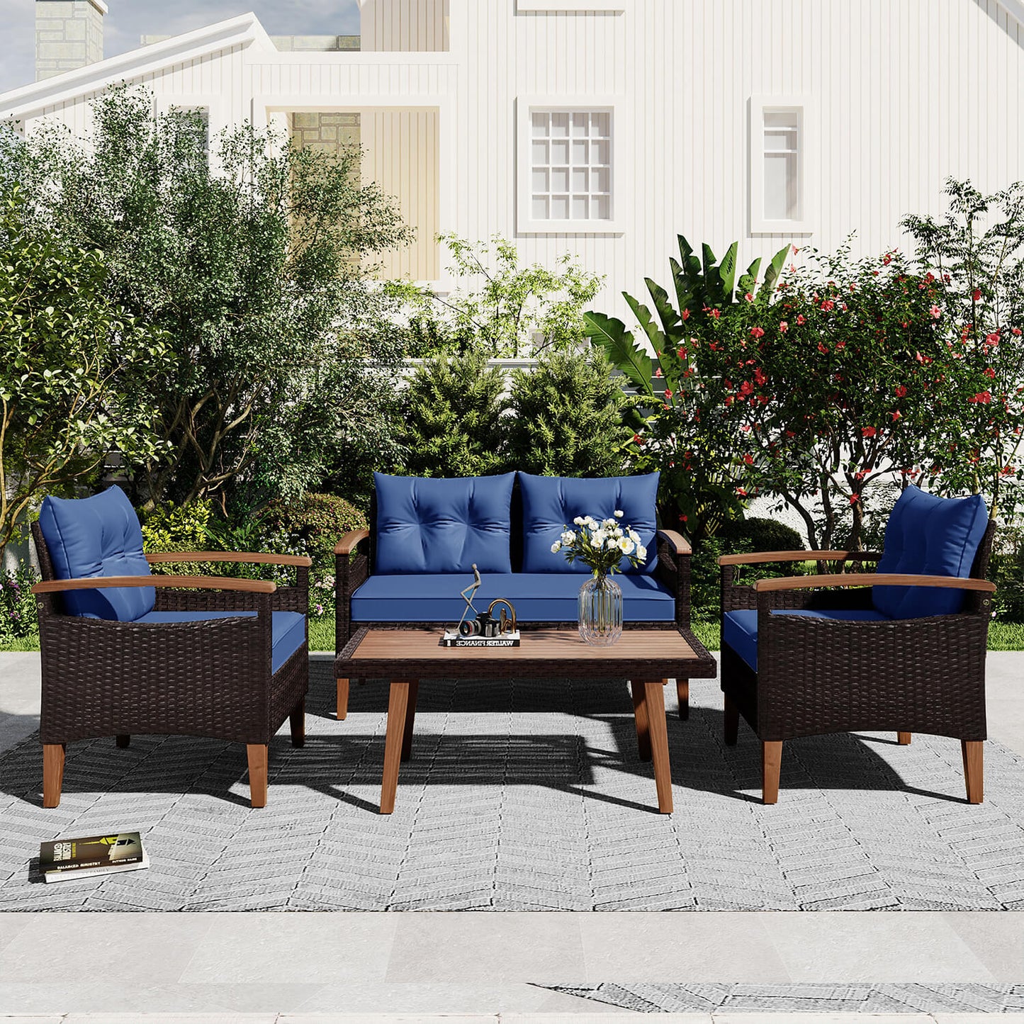 4-Piece Garden Furniture Patio Set, PE Rattan Outdoor Sofa Set - Meissalivve