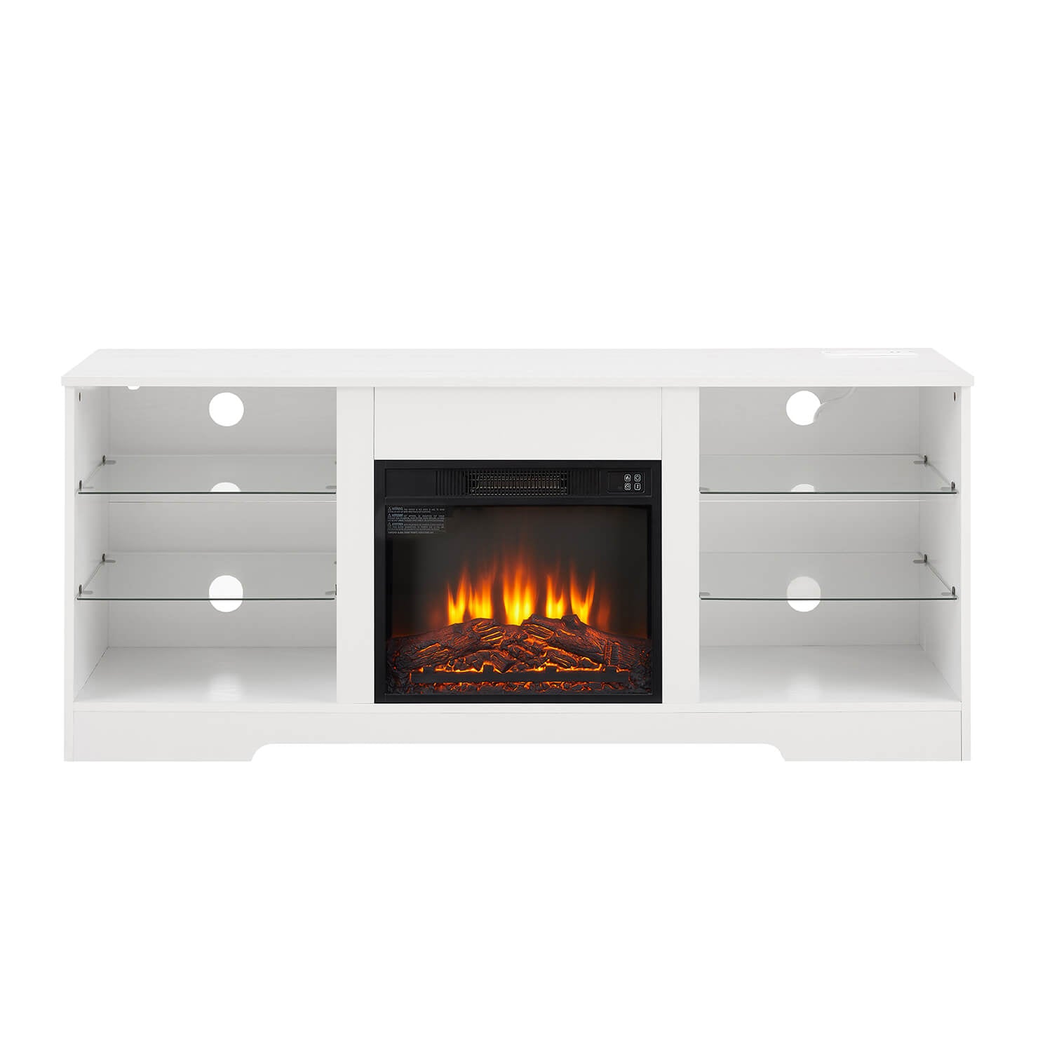 TV Stand Electric Fireplace TV Stand with Glass Shelves, LED Lights - Meissalivve