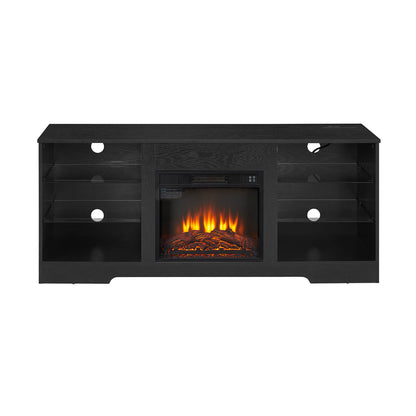 TV Stand Electric Fireplace TV Stand with Glass Shelves, LED Lights - Meissalivve