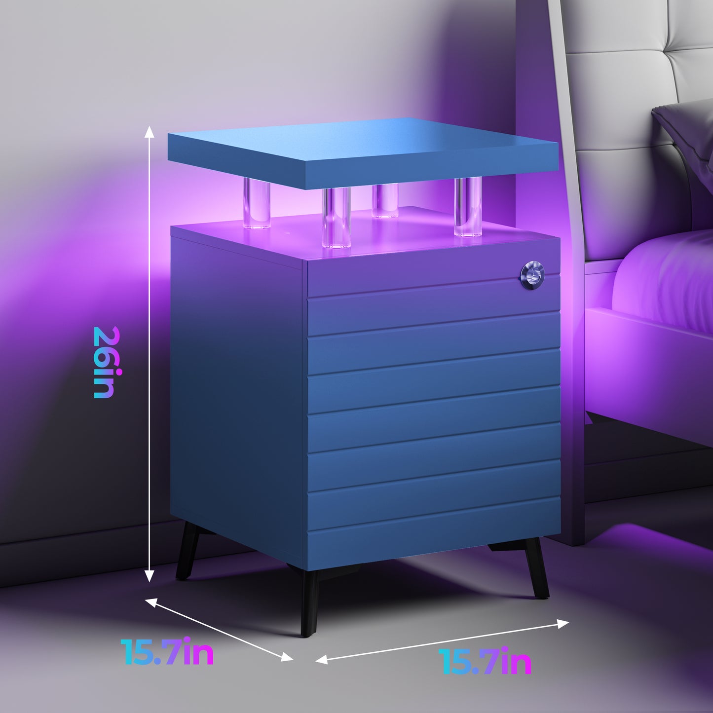 LED Nightstand Bedside Table End Tables Living Room with 4 Acrylic Columns - Meissalivve