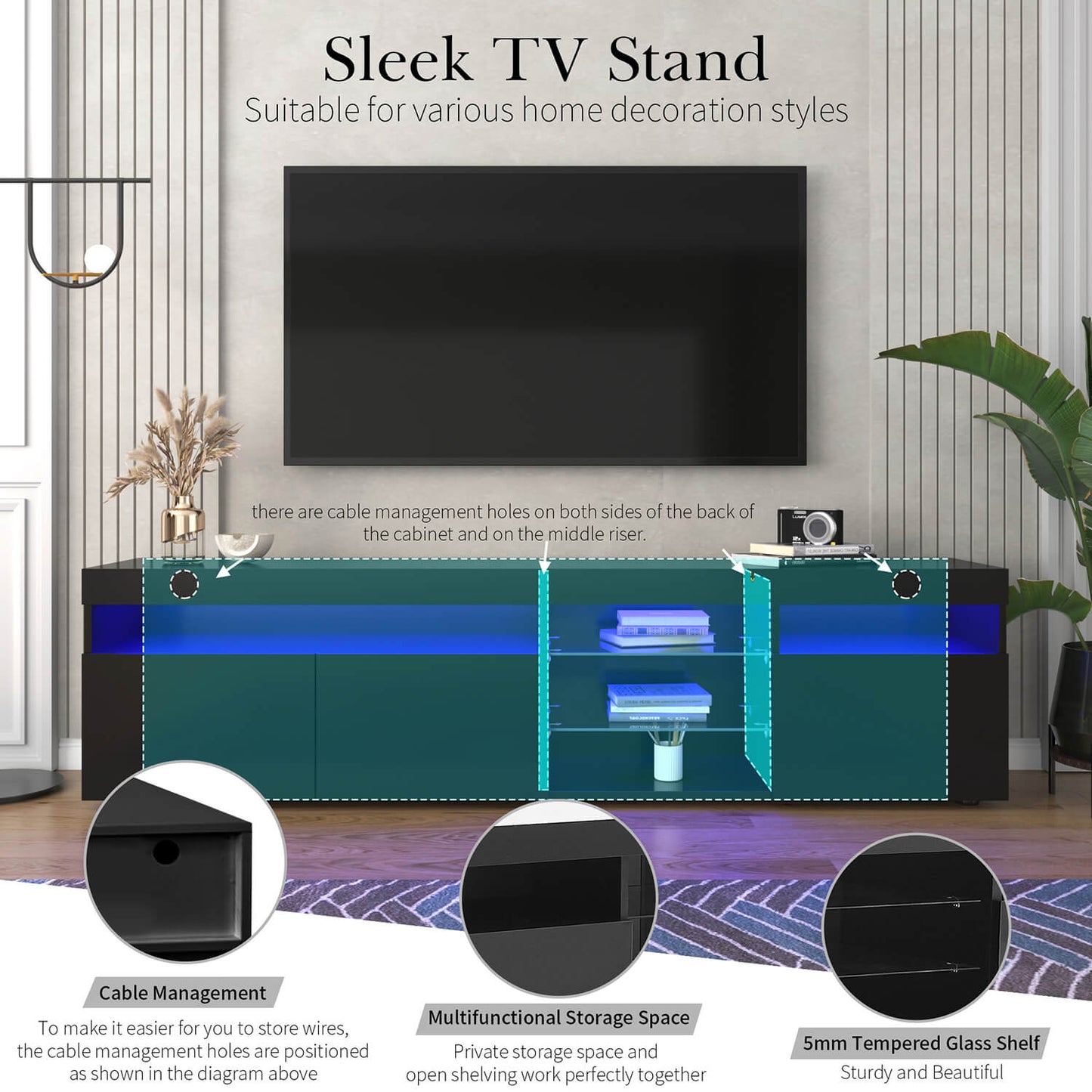 TV Stands for TVs up to 80'', Media Console with Multi-Functional Storage - Meissalivve