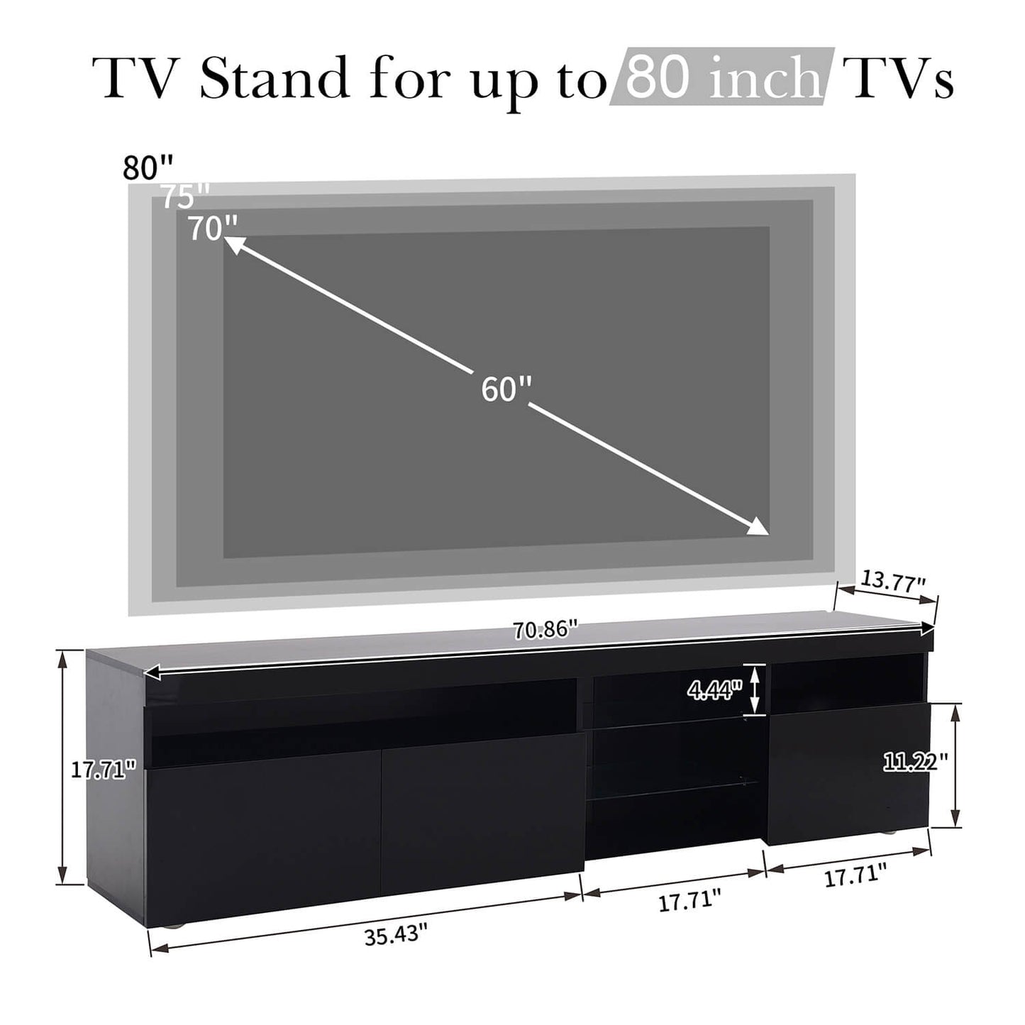 TV Stands for TVs up to 80'', Media Console with Multi-Functional Storage - Meissalivve