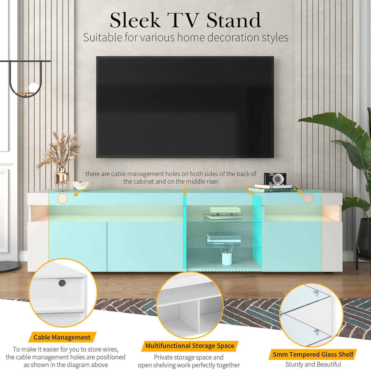 TV Stands for TVs up to 80'', Media Console with Multi-Functional Storage - Meissalivve