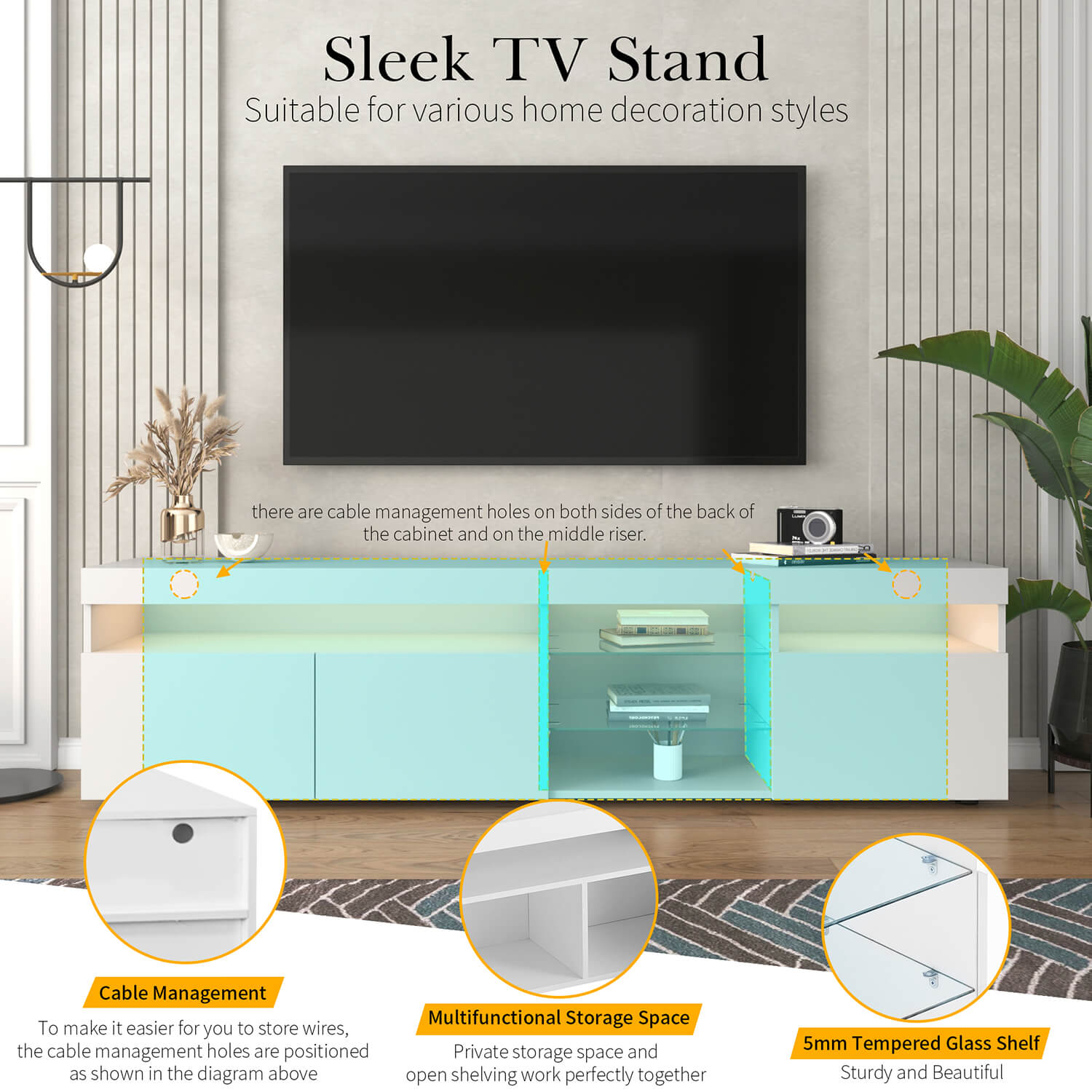 TV Stands for TVs up to 80'', Media Console with Multi-Functional Storage - Meissalivve