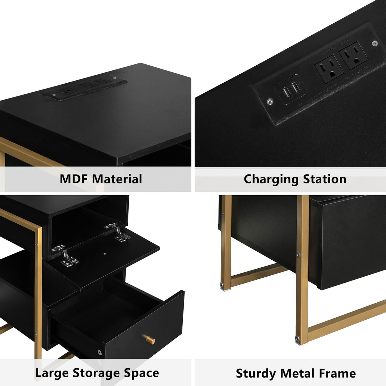 Nightstands Set of 2 with Charging Station, End Table with Storage Drawer - Meissalivve