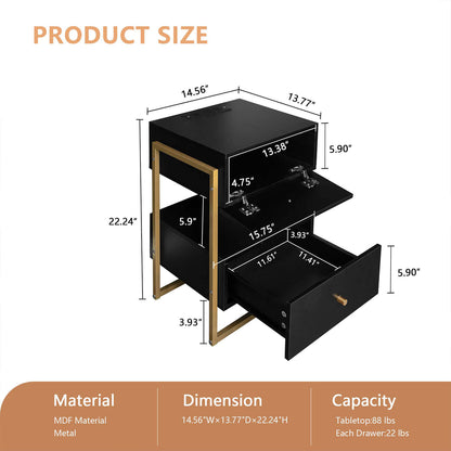 Nightstands Set of 2 with Charging Station, End Table with Storage Drawer - Meissalivve