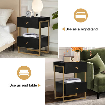 Nightstands Set of 2 with Charging Station, End Table with Storage Drawer - Meissalivve