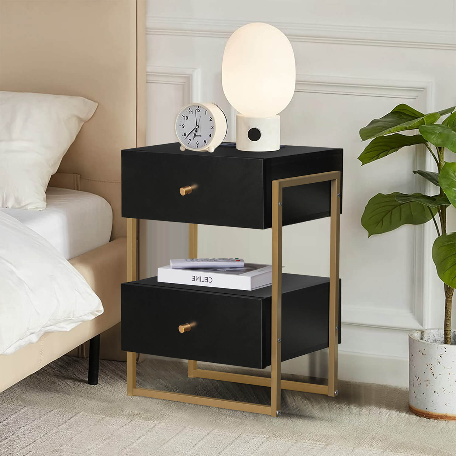 Nightstands Set of 2 with Charging Station, End Table with Storage Drawer - Meissalivve