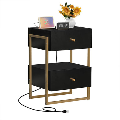 Nightstands Set of 2 with Charging Station, End Table with Storage Drawer - Meissalivve