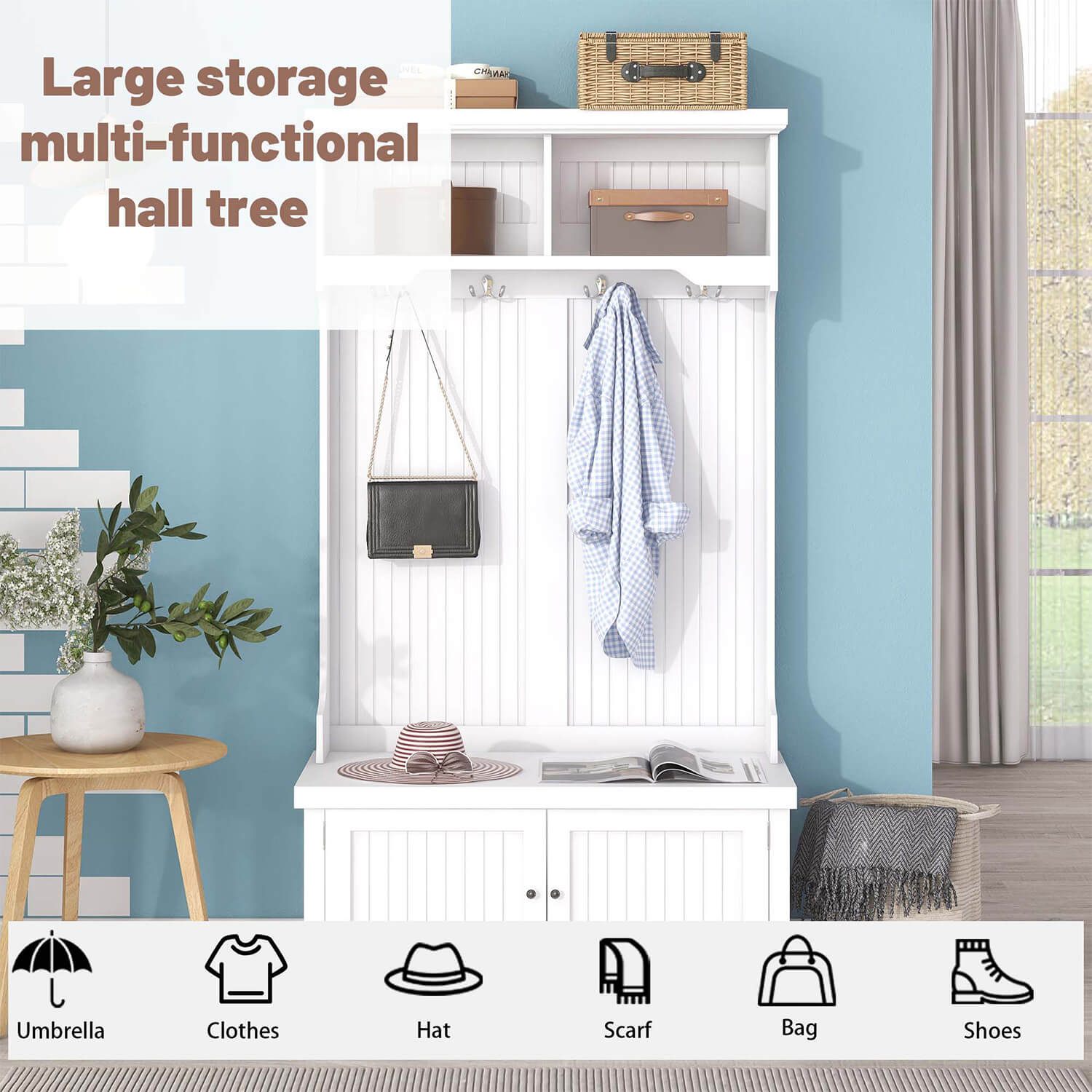 Hall Tree with Storage Shoe Bench for Entryway, Hallway and Living Room - Meissalivve