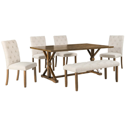 6-Piece 72" Wood Farmhouse Dining Table Set, Walnut - Meissalivve