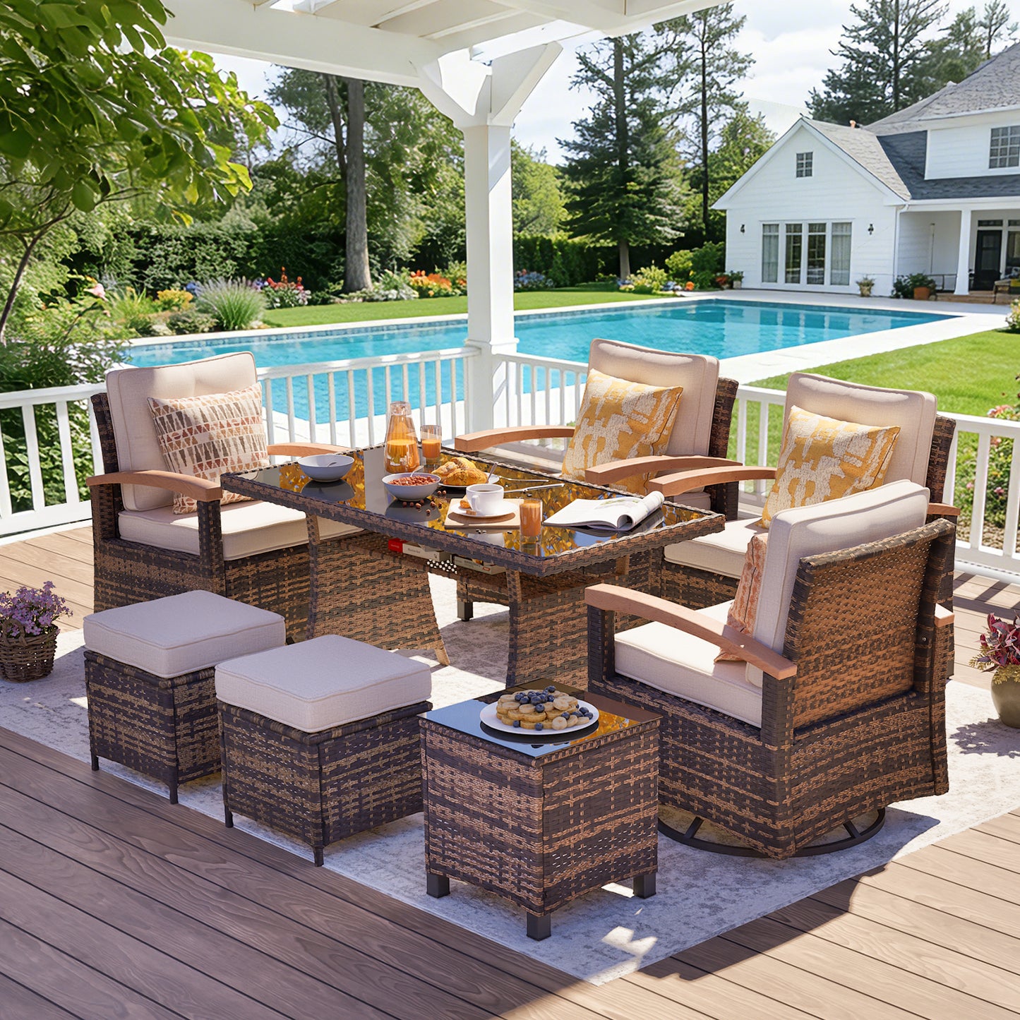 8 Pieces Patio Furniture Sets,  Outdoor Rattan Furniture Conversation Sets with Loveseat(YK-6015-C2)