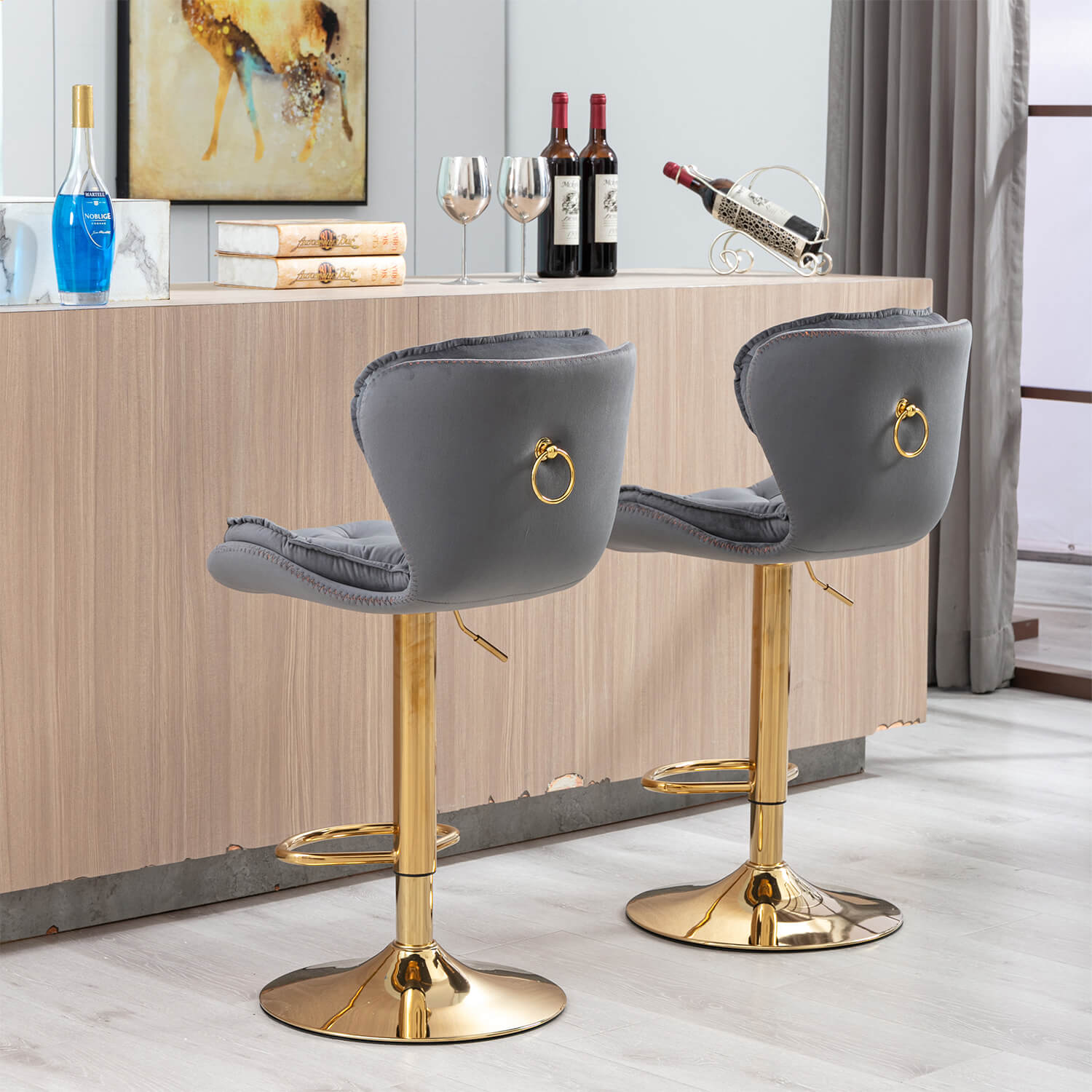 Set of 2  Bar Stools with Chrome Footrest and Base Swivel Height Adjustable - Meissalivve