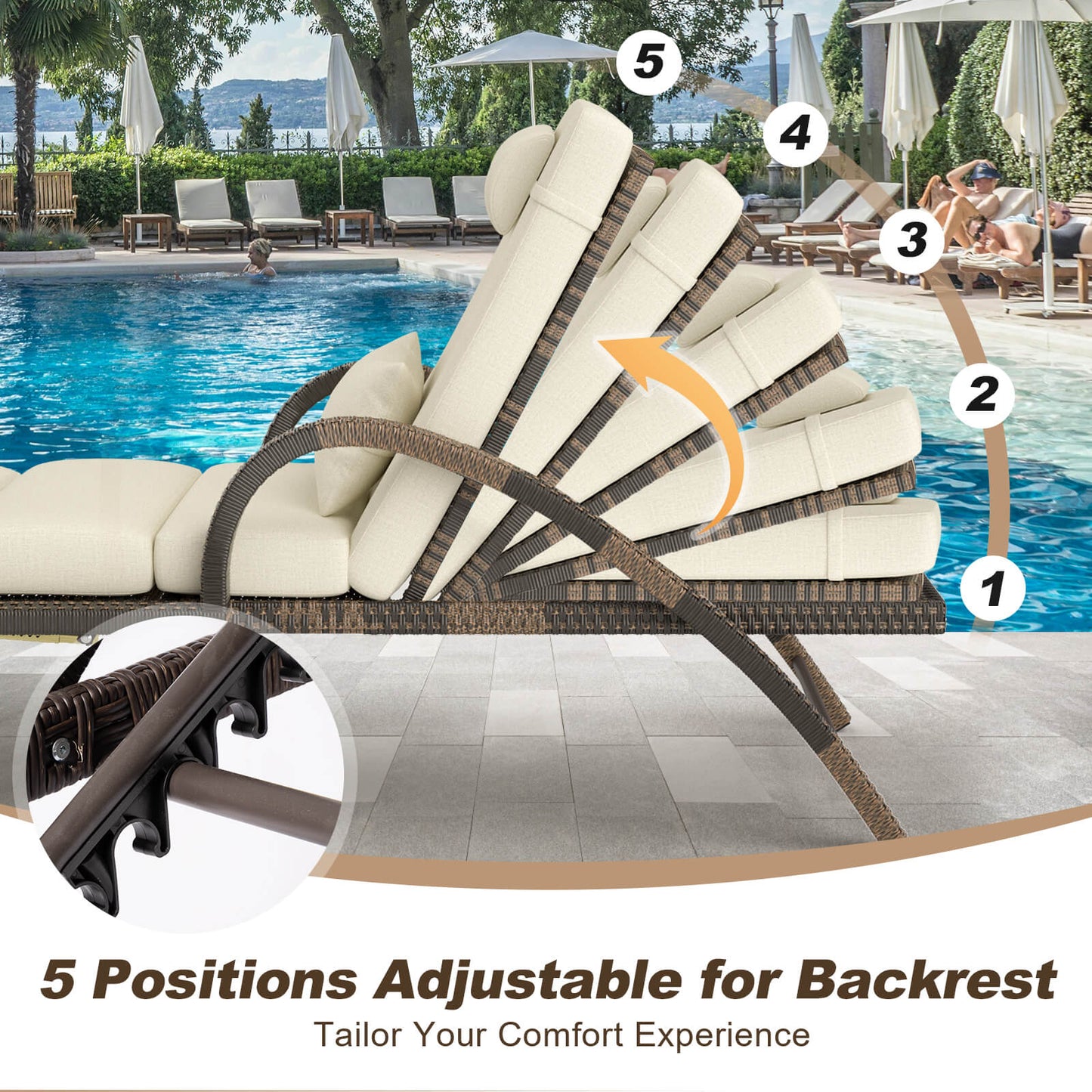 Outdoor Chaise Lounge Chairs, PE Rattan Wicker Pool Lounge Chairs Set of 2