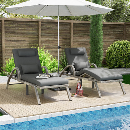 Outdoor Chaise Lounge Chairs, PE Rattan Wicker Pool Lounge Chairs Set of 2