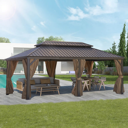 12*20FT patio gazebo with steel canopy, Outdoor Hardtop Gazebo Canopy - Meissalivve