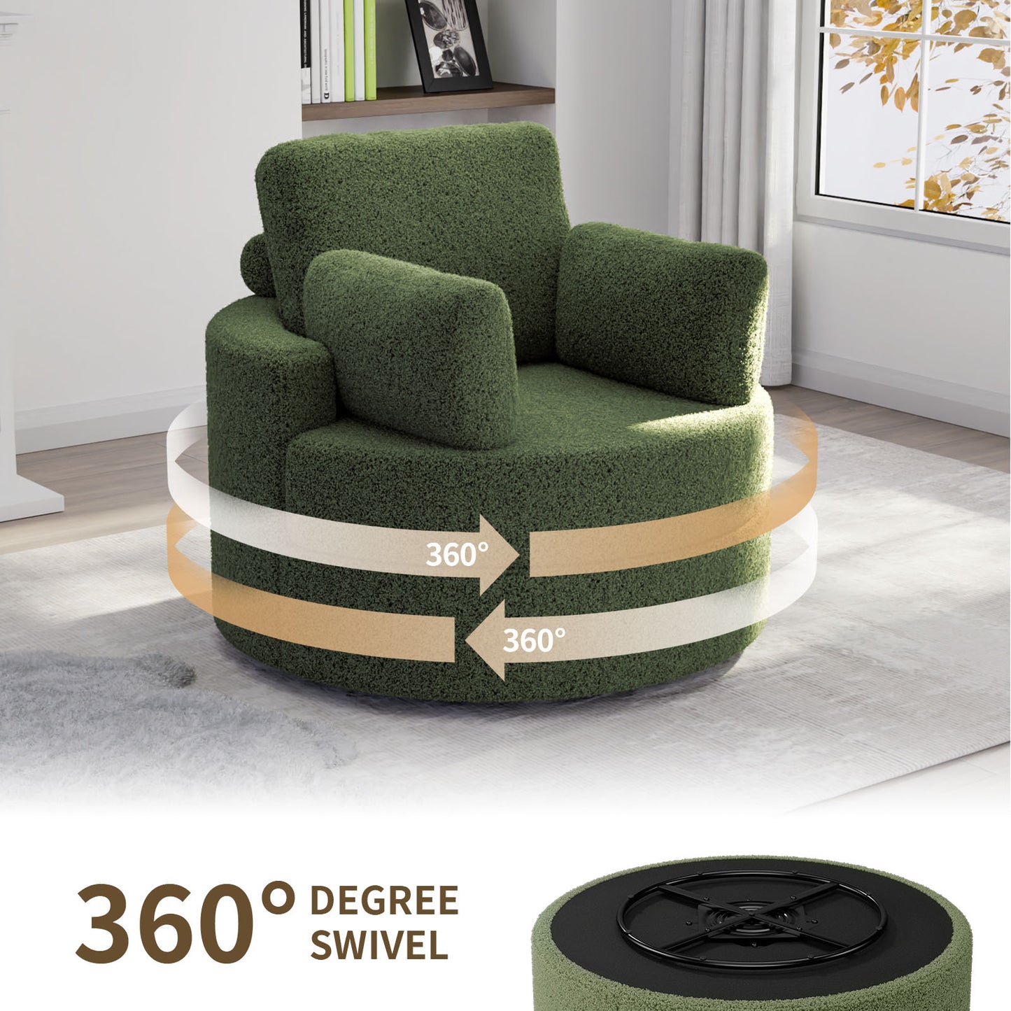 MEISSALIVVE Swivel Accent Barrel Chair with Half Moon Storage Ottoman - Meissalivve