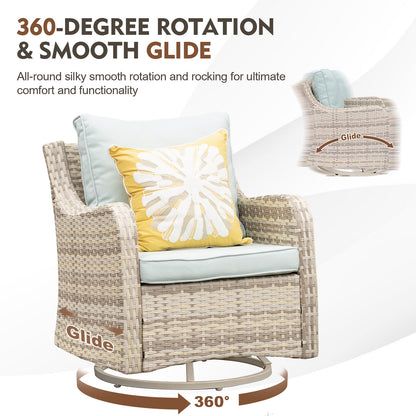 7 Piece Outdoor Rattan Patio Furniture Set, Swivel Rocker Chairs with Coffee Table  (YK-6013-A1)