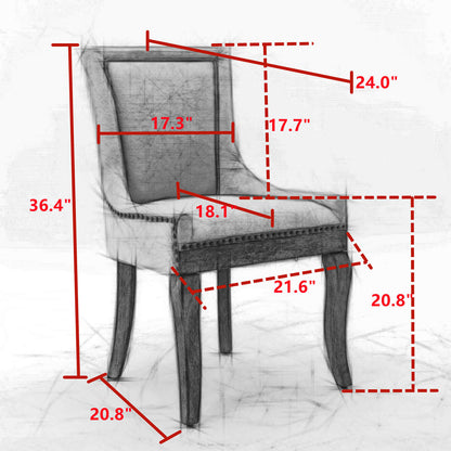 Ultra Side Dining Chair,Thickened fabric chairs with solid wood legs，Set of 2 - Meissalivve