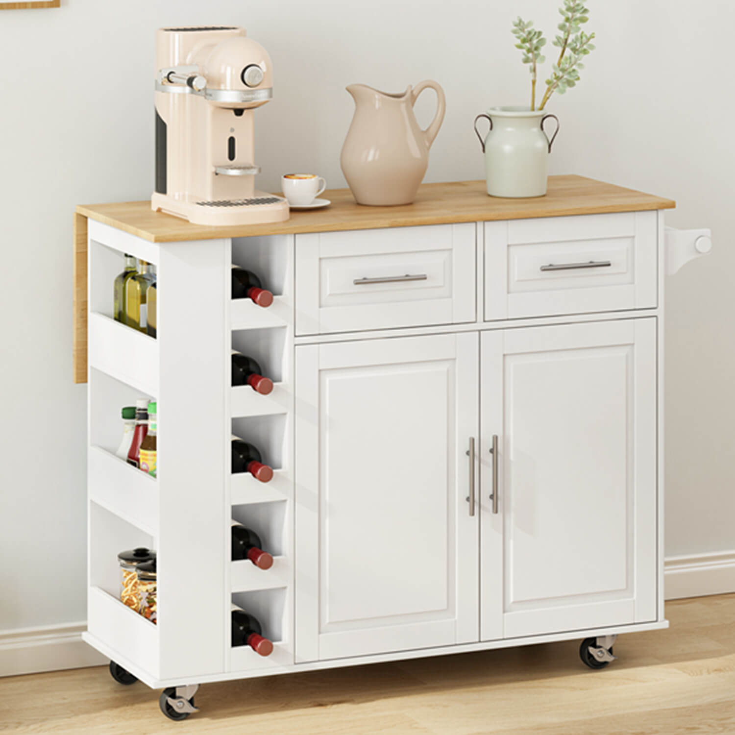 Multi-Functional Kitchen Island Cart with Door Cabinet and Drawers, White - Meissalivve