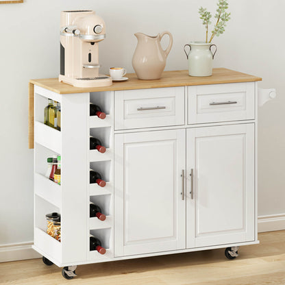 Multi-Functional Kitchen Island Cart with Door Cabinet and Drawers, White - Meissalivve