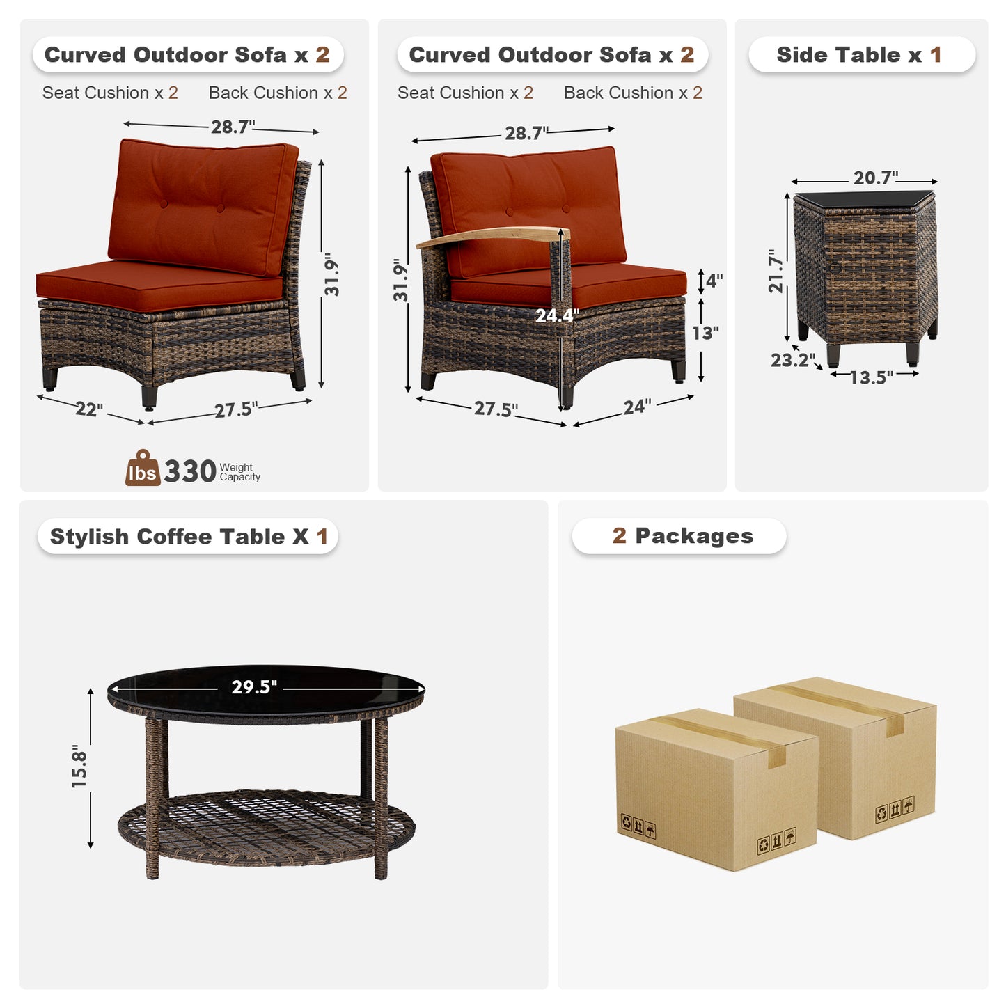 6 Pcs Half-Moon Rattan Outdoor Patio Furniture Set  (YK-6016-A1)