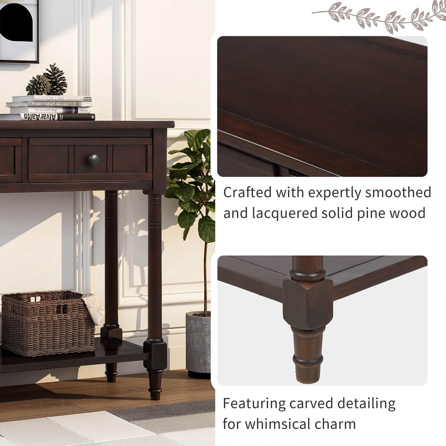 Series Console Table Traditional Design with Two Drawers and Bottom Shelf - Meissalivve