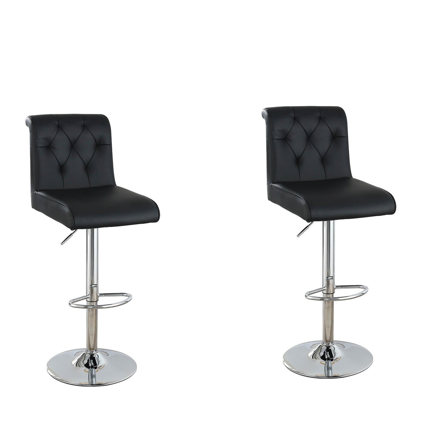 Adjustable Bar Chair, White Faux Leather Tufted Chrome Base Modern Set of 2 - Meissalivve