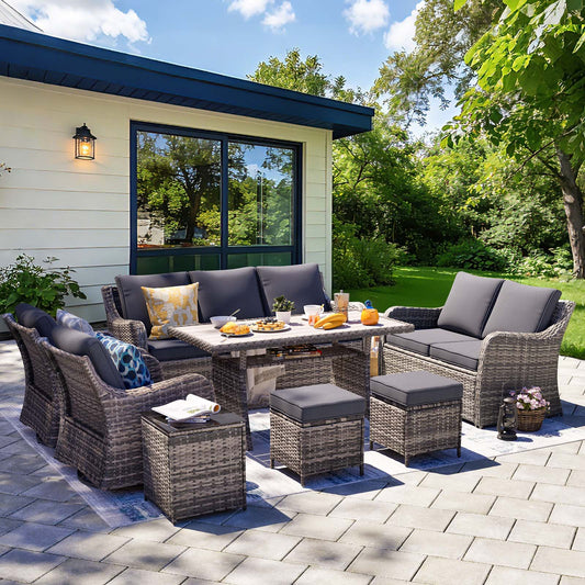 8 Piece Outdoor Rattan Patio Furniture Set, Swivel Chairs with Dining Table  (YK-6013-C4)