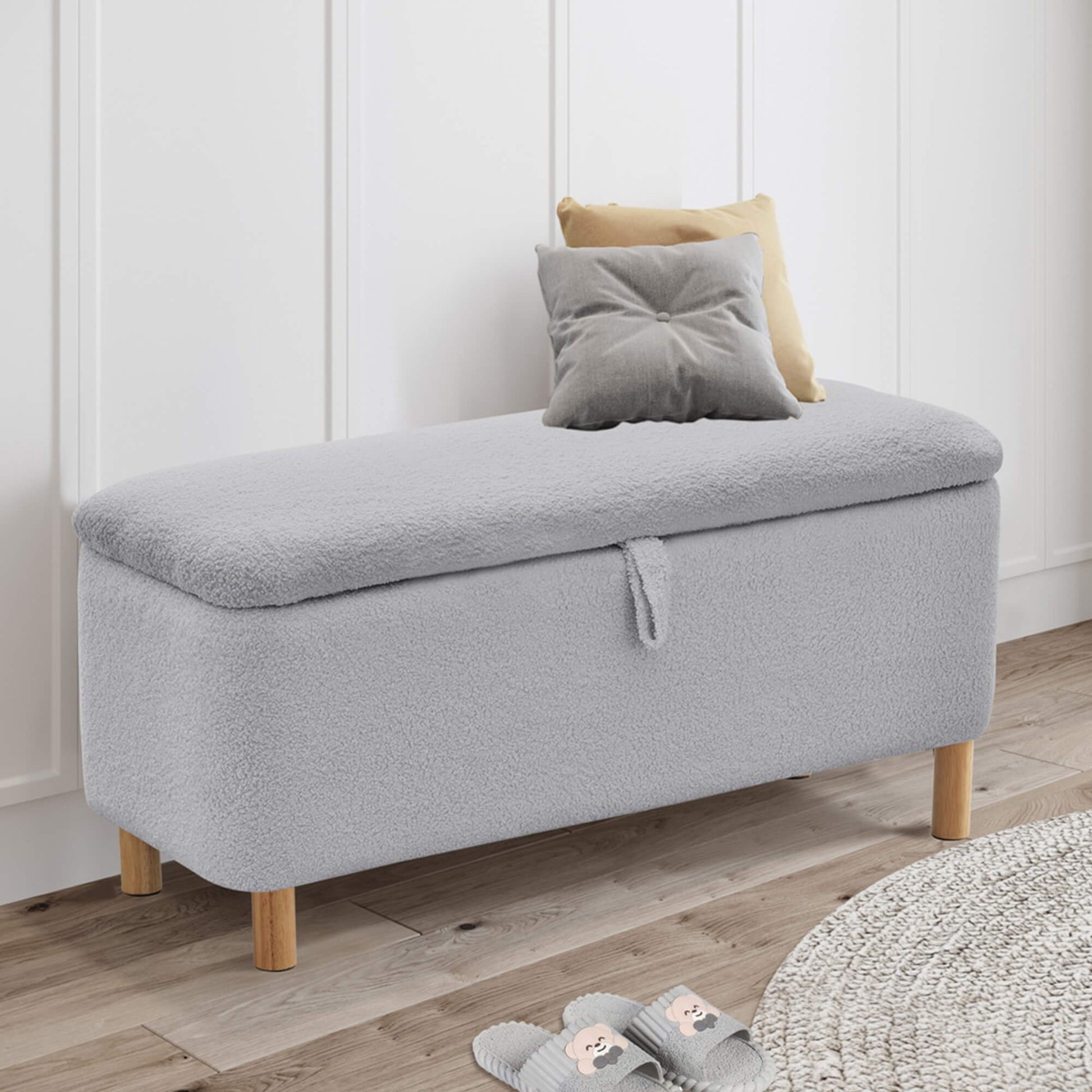 Basics Upholstered Storage Ottoman and Entryway Bench - Meissalivve