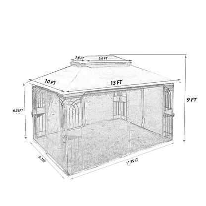 13x10 Outdoor Patio Gazebo Canopy Tent With Ventilated Double Roof And Mosquito net - Meissalivve