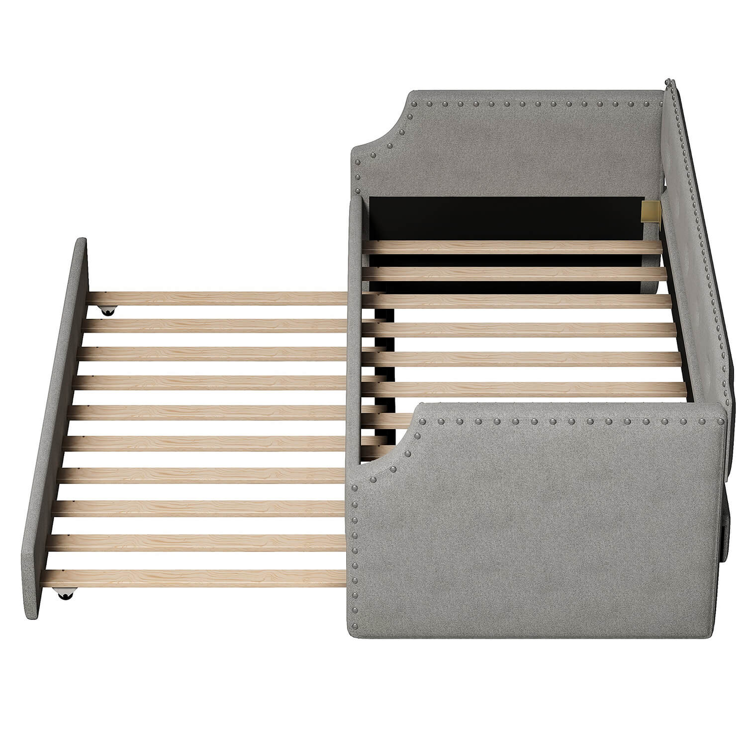 Upholstered Daybed with Trundle, Wood Slat Support,Gray - Meissalivve