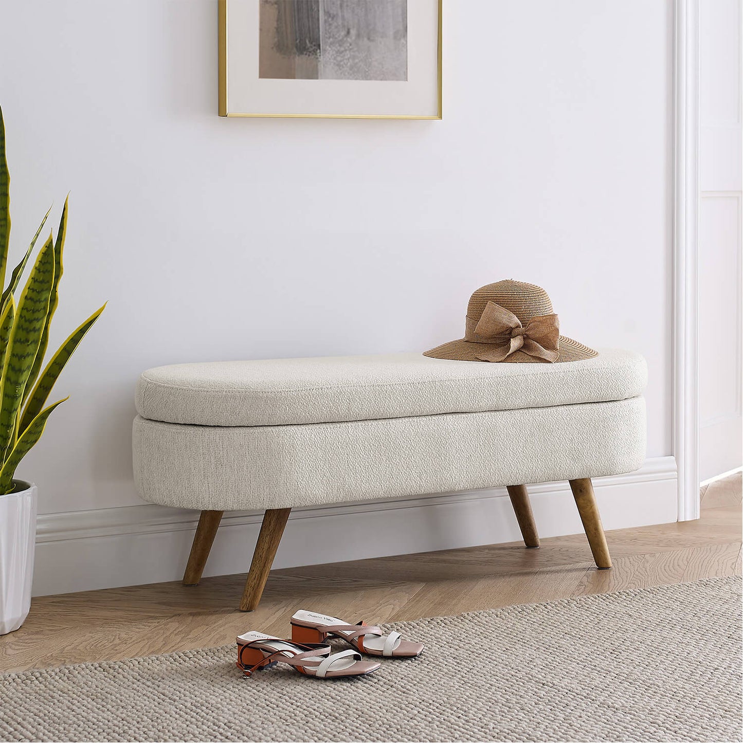 Ottoman Oval Storage Bench,Rubber Wood Legs, 43.5"x16"x16" - Meissalivve