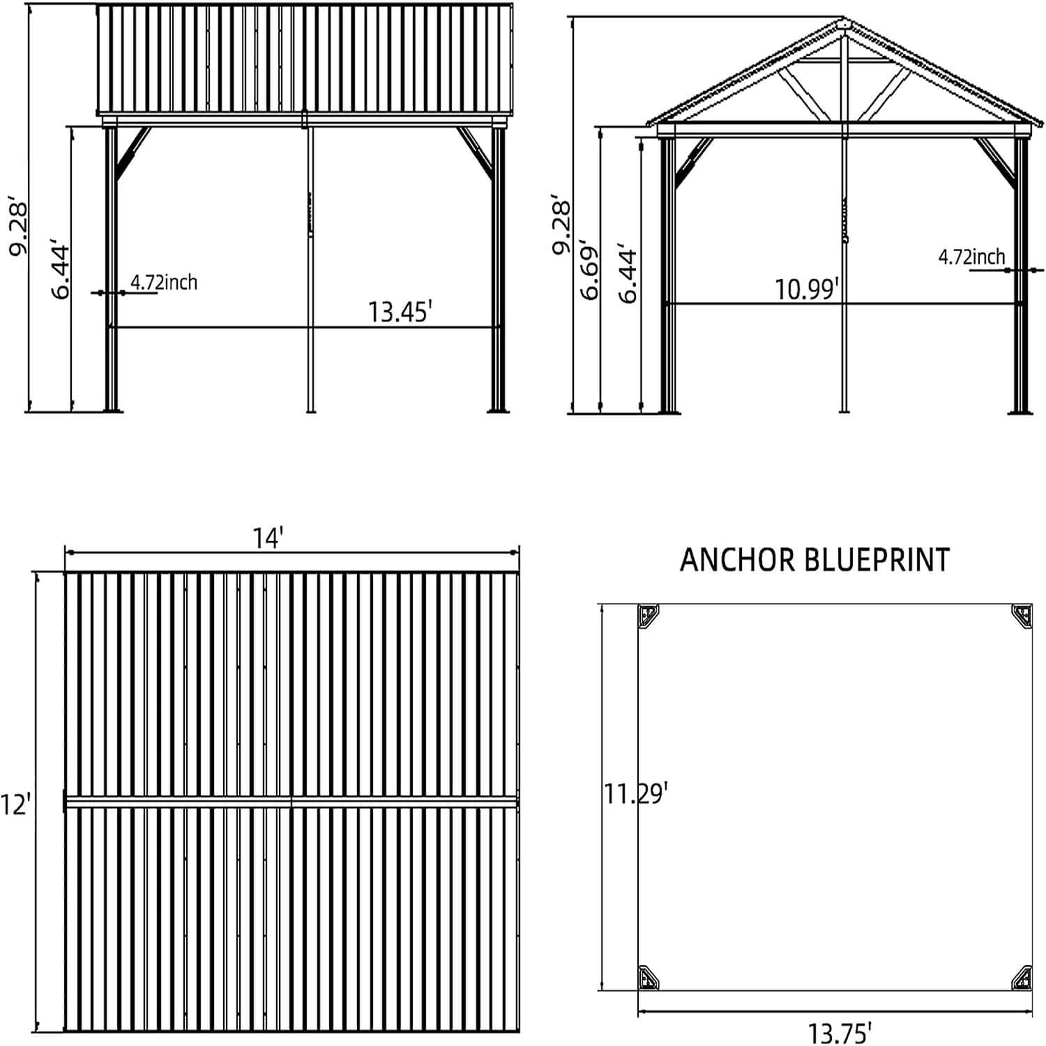 12'x14' Hardtop Gazebo Outdoor Gazebo with Galvanized Steel Gable Canopy - Meissalivve