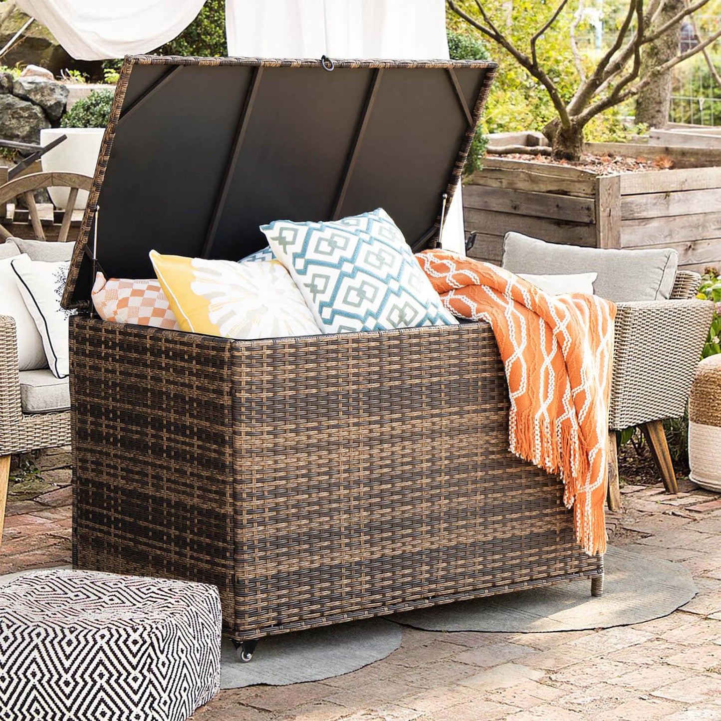 Rattan Furniture Rattan Patio Storage Box Outdoor Wicker Storage