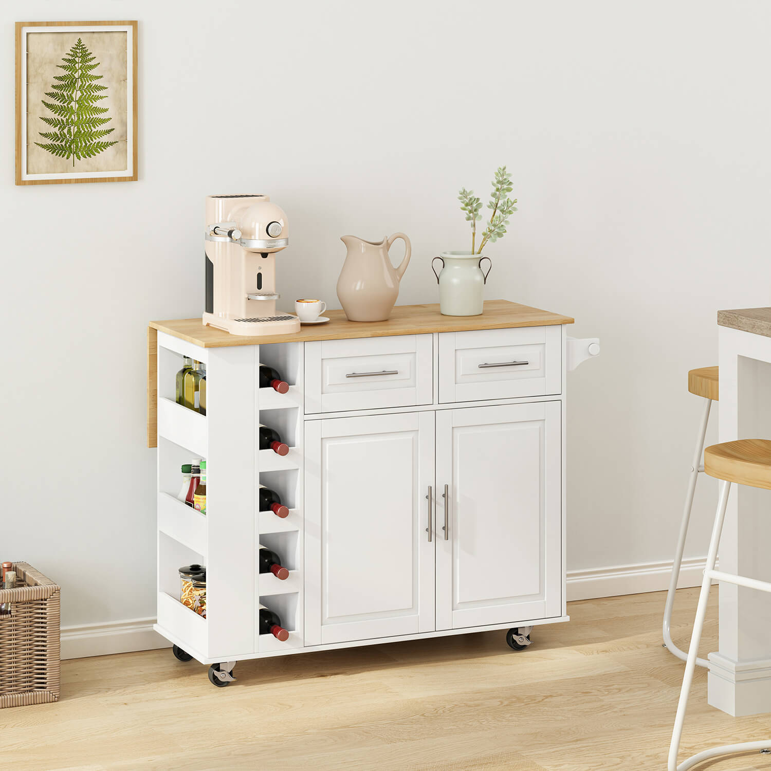 Multi-Functional Kitchen Island Cart with Door Cabinet and Drawers, White - Meissalivve