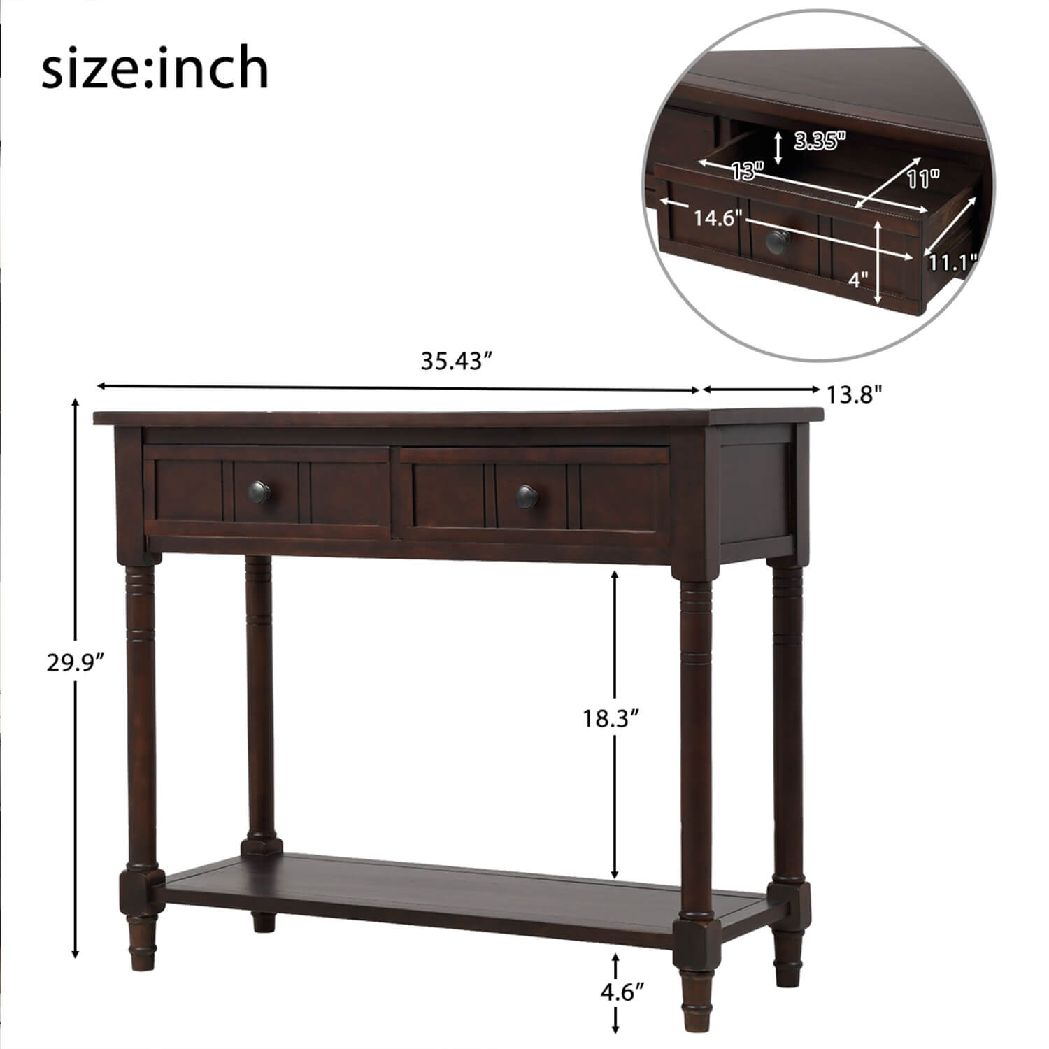 Series Console Table Traditional Design with Two Drawers and Bottom Shelf - Meissalivve