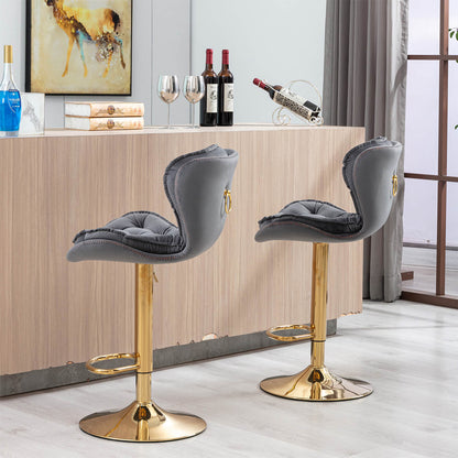 Set of 2  Bar Stools with Chrome Footrest and Base Swivel Height Adjustable - Meissalivve