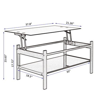 Modern 2-Layer Glass Lift Top Coffee Table for Living Room, Black - Meissalivve