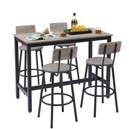 Bar Table Set with 4 Barstools PU Soft seat with backrest, Grey - Meissalivve