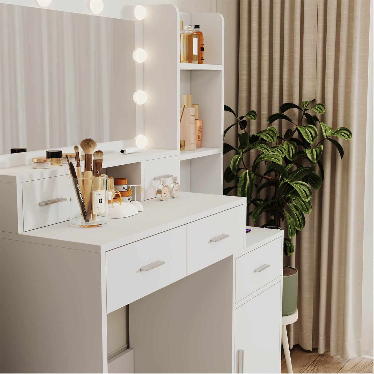 Smart mirror dressing table with drawers and storage cabinet, dressing pad - Meissalivve