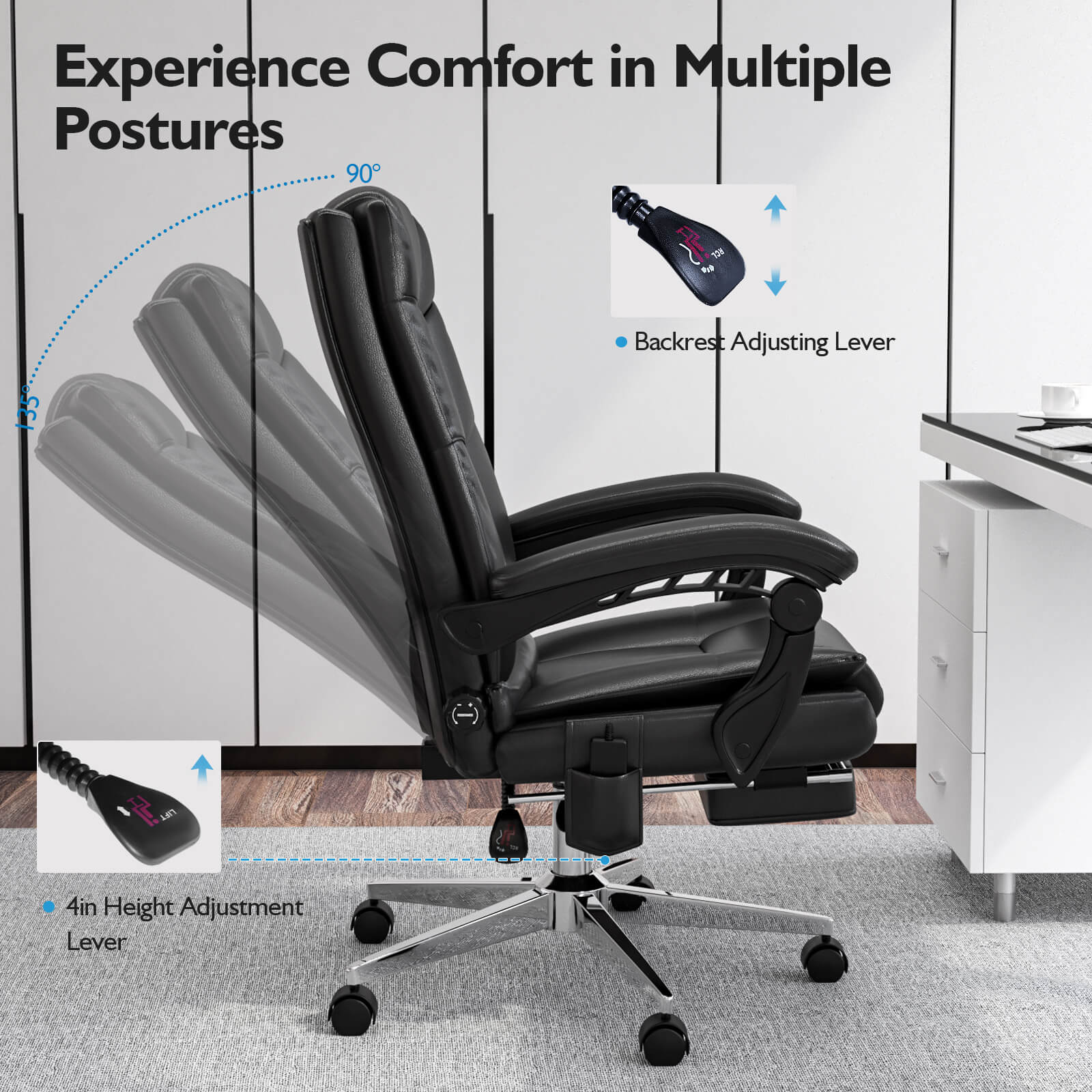 MEISSALIVVE 6-Points Vibration Office Chair with Massage and Foot Rest - Meissalivve