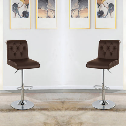 Adjustable Bar Chair, White Faux Leather Tufted Chrome Base Modern Set of 2 - Meissalivve