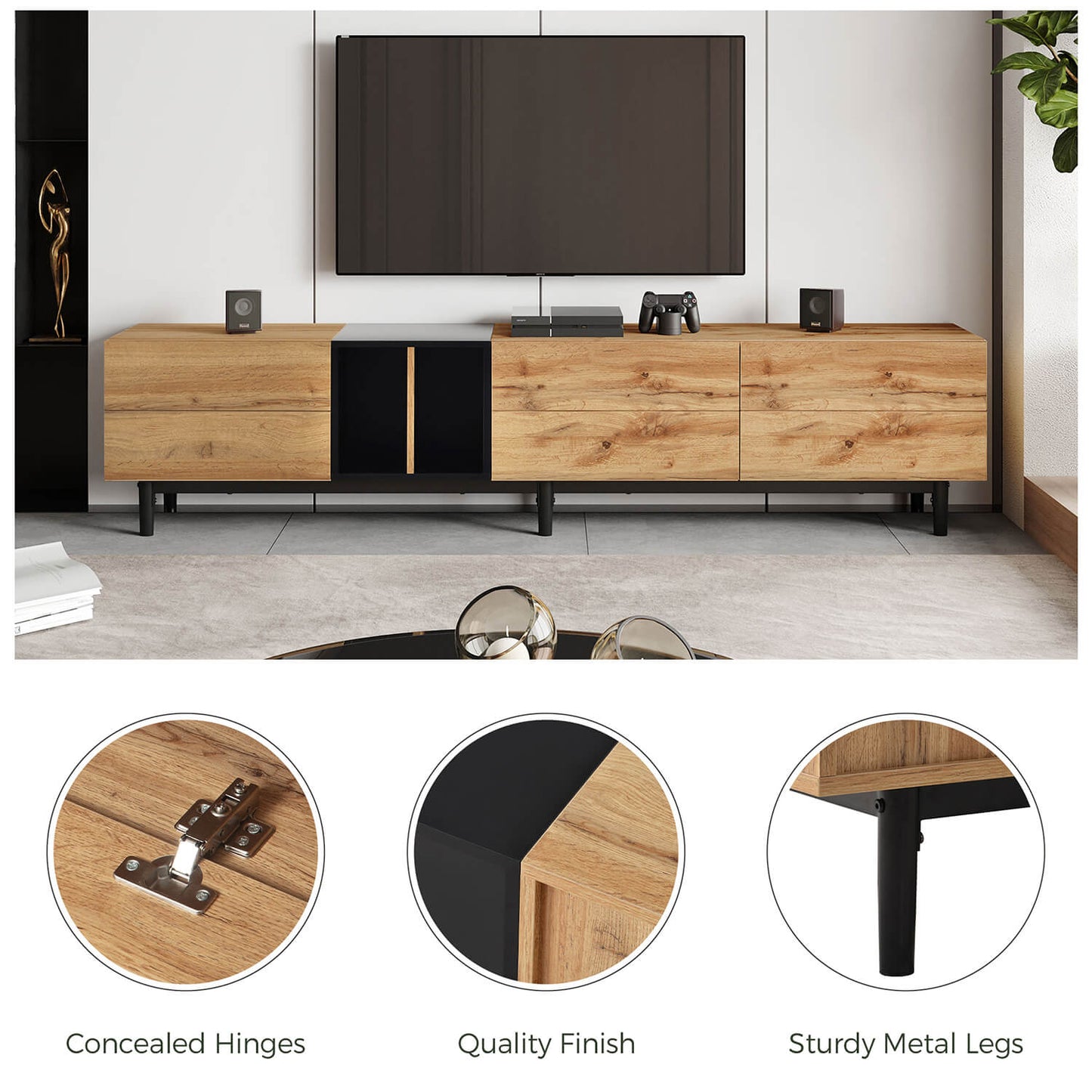 Modern TV Stand for 80'' TV, Media Console Table with Large Storage Cabinet - Meissalivve