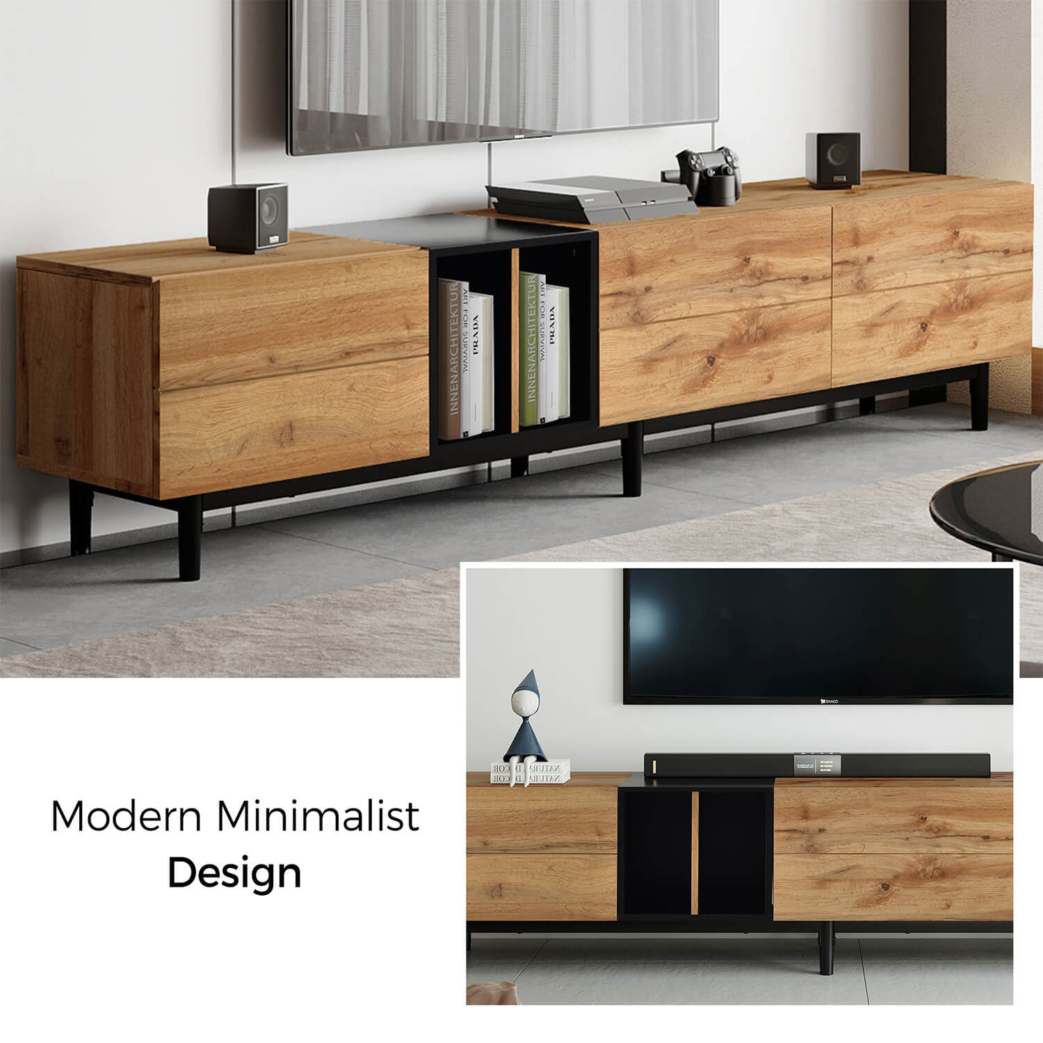 Modern TV Stand for 80'' TV, Media Console Table with Large Storage Cabinet - Meissalivve